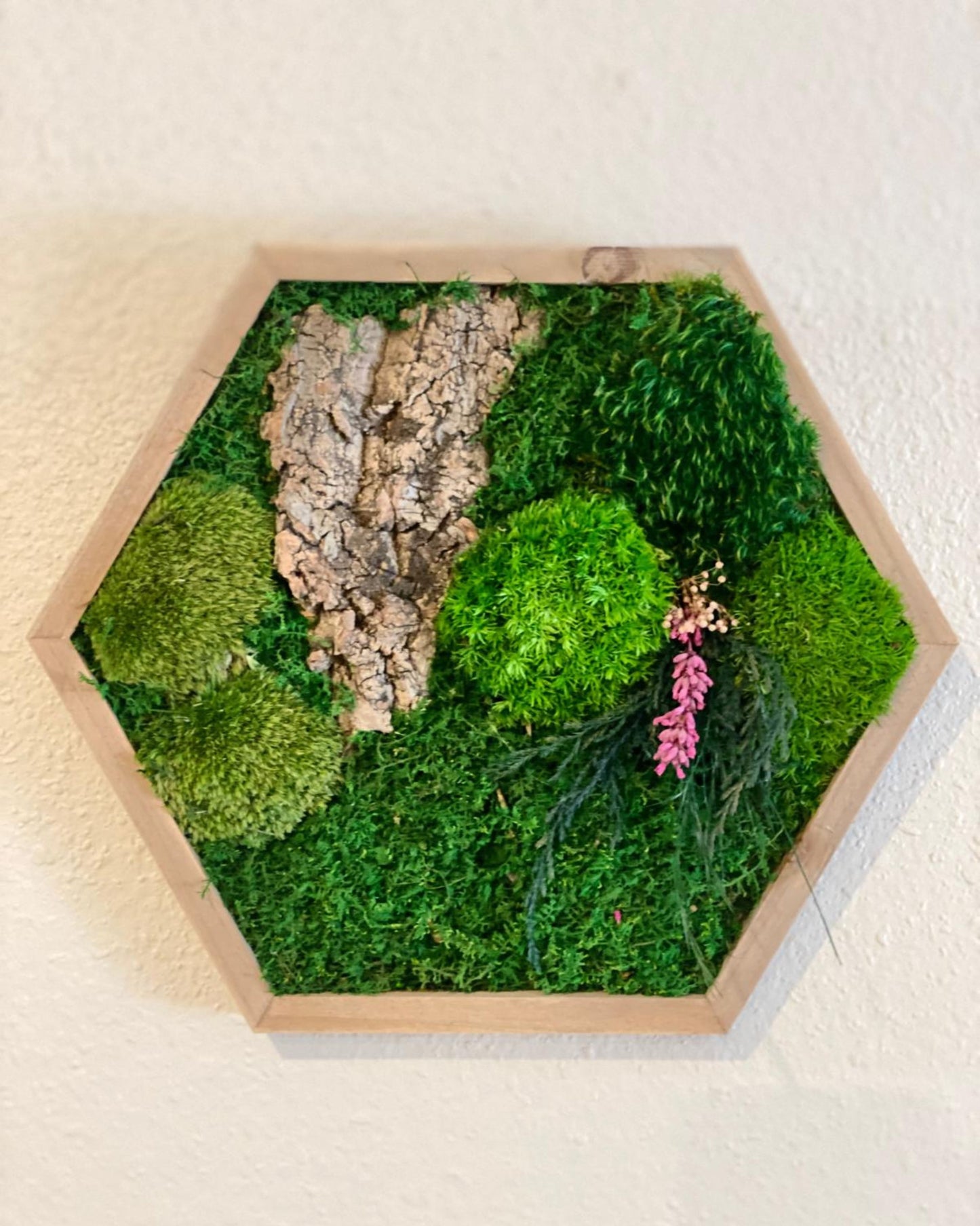 Hexagon Wood Wall Moss Art