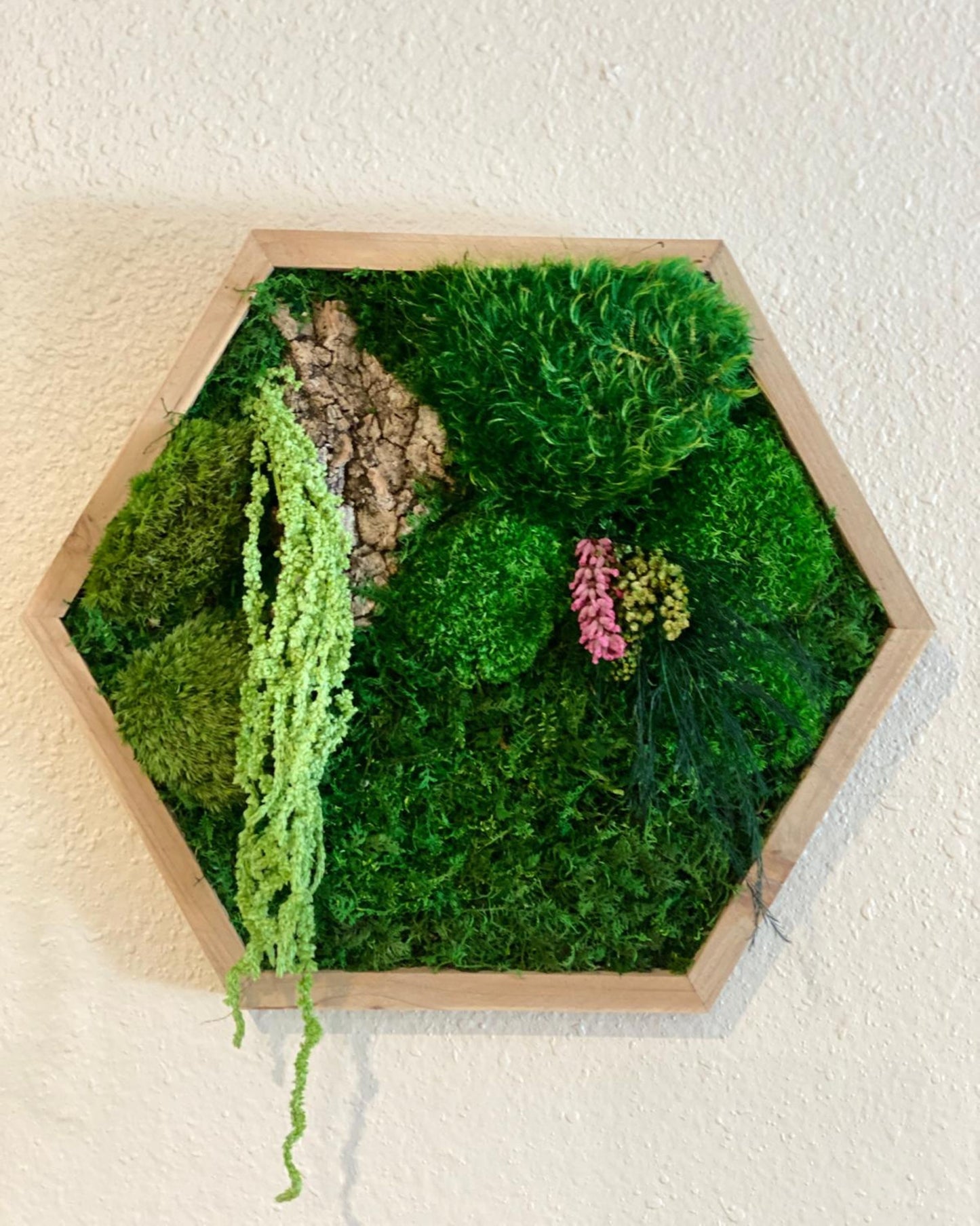 Hexagon Wood Wall Moss Art