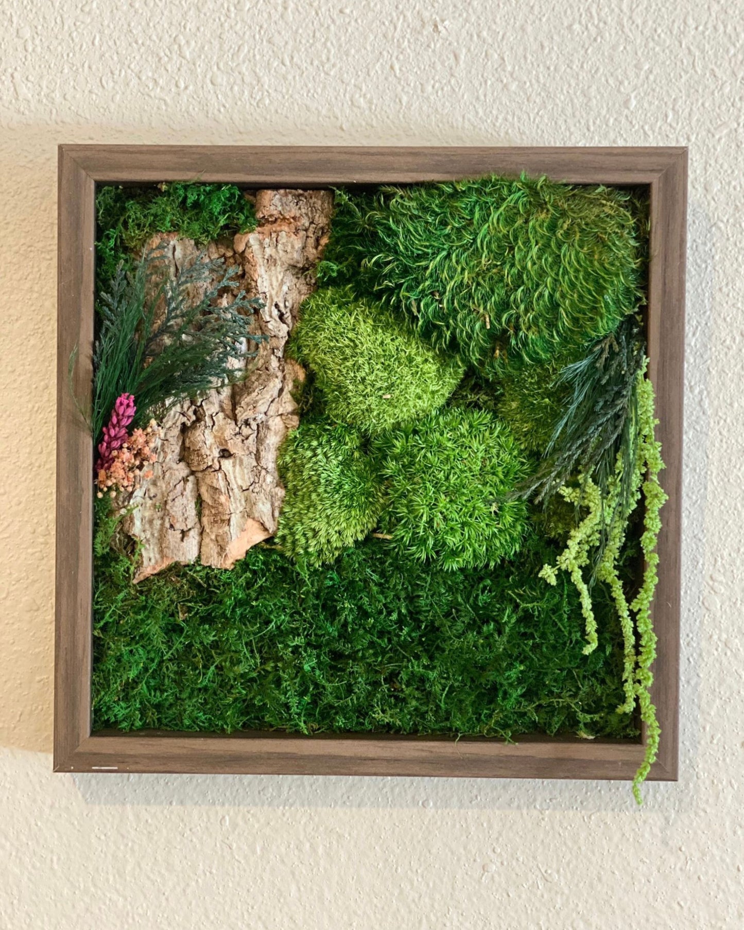 Square Brown Wood Wall Moss Art