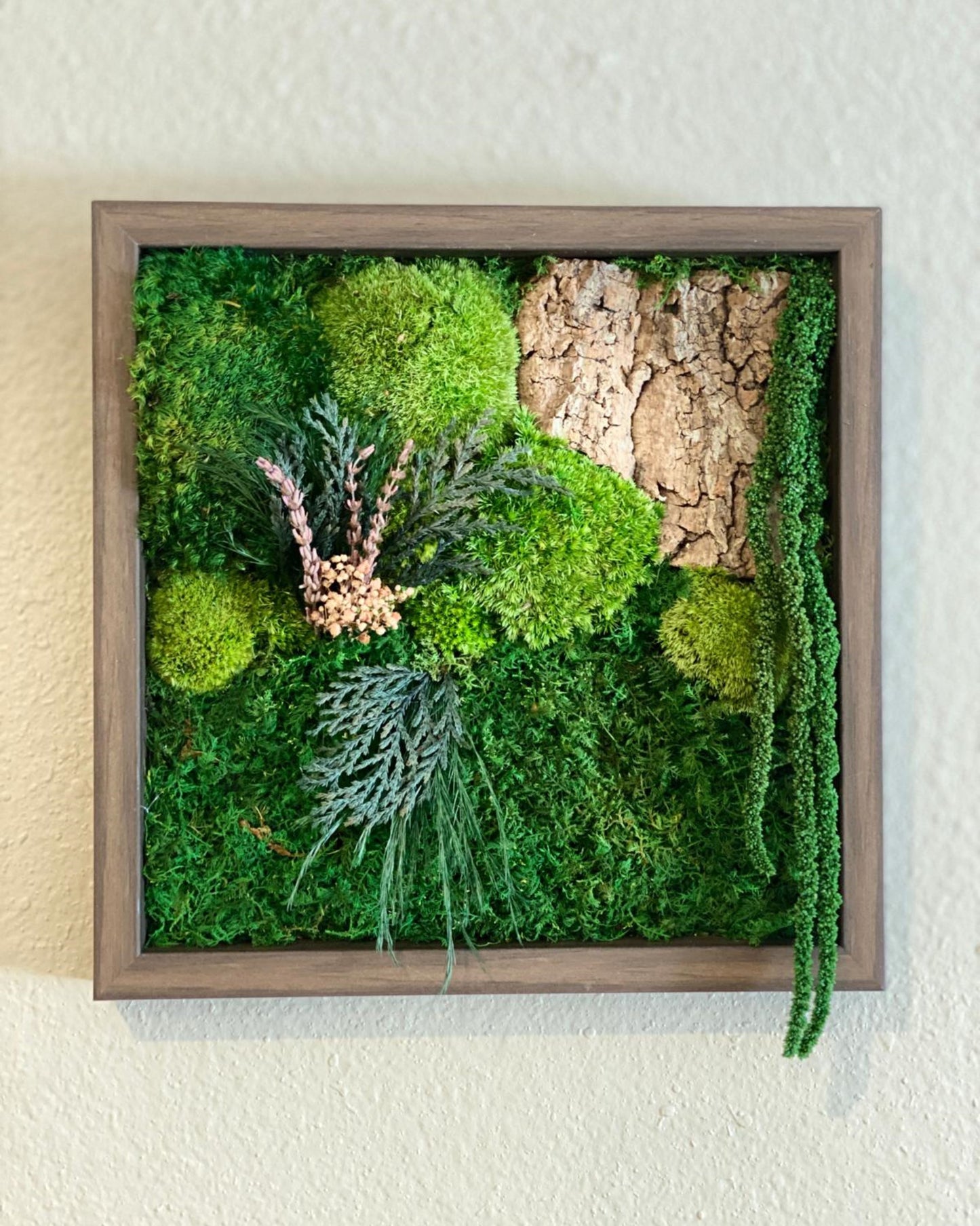 Square Brown Wood Wall Moss Art