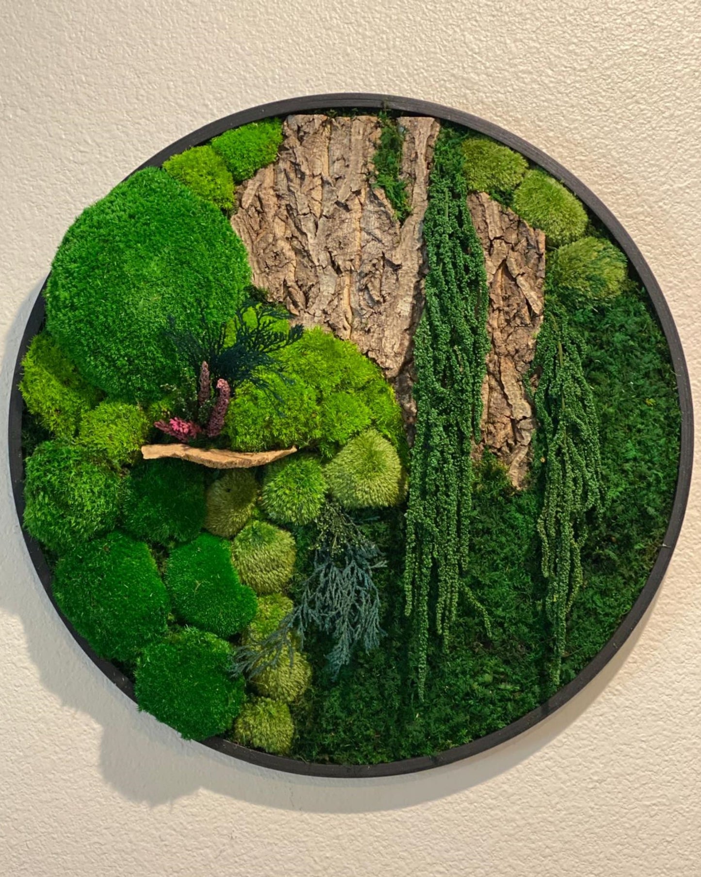 Round Black Wood Wall Moss Art