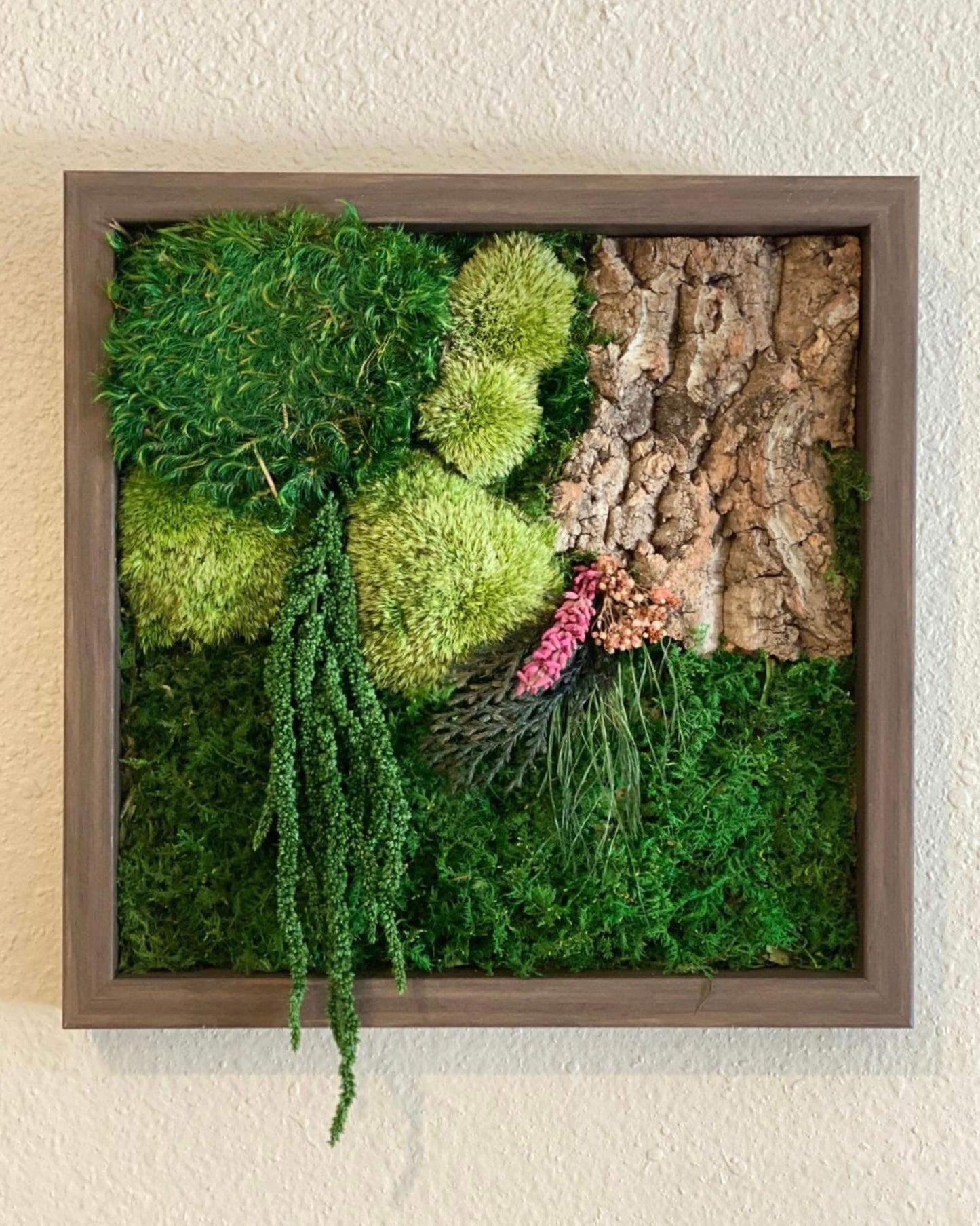 Square Brown Wood Wall Moss Art