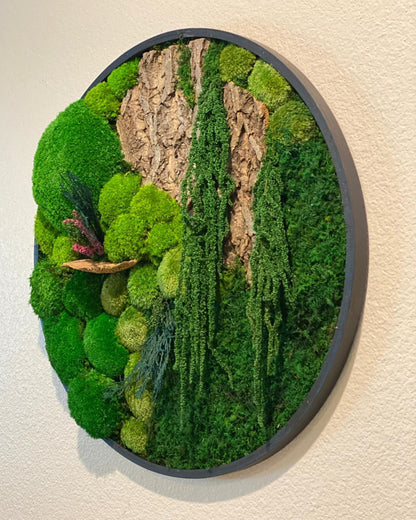 Round Black Wood Wall Moss Art