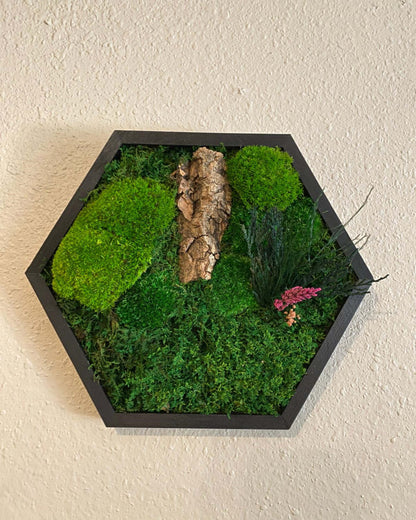 Hexagon Black Wood Wall Moss Art