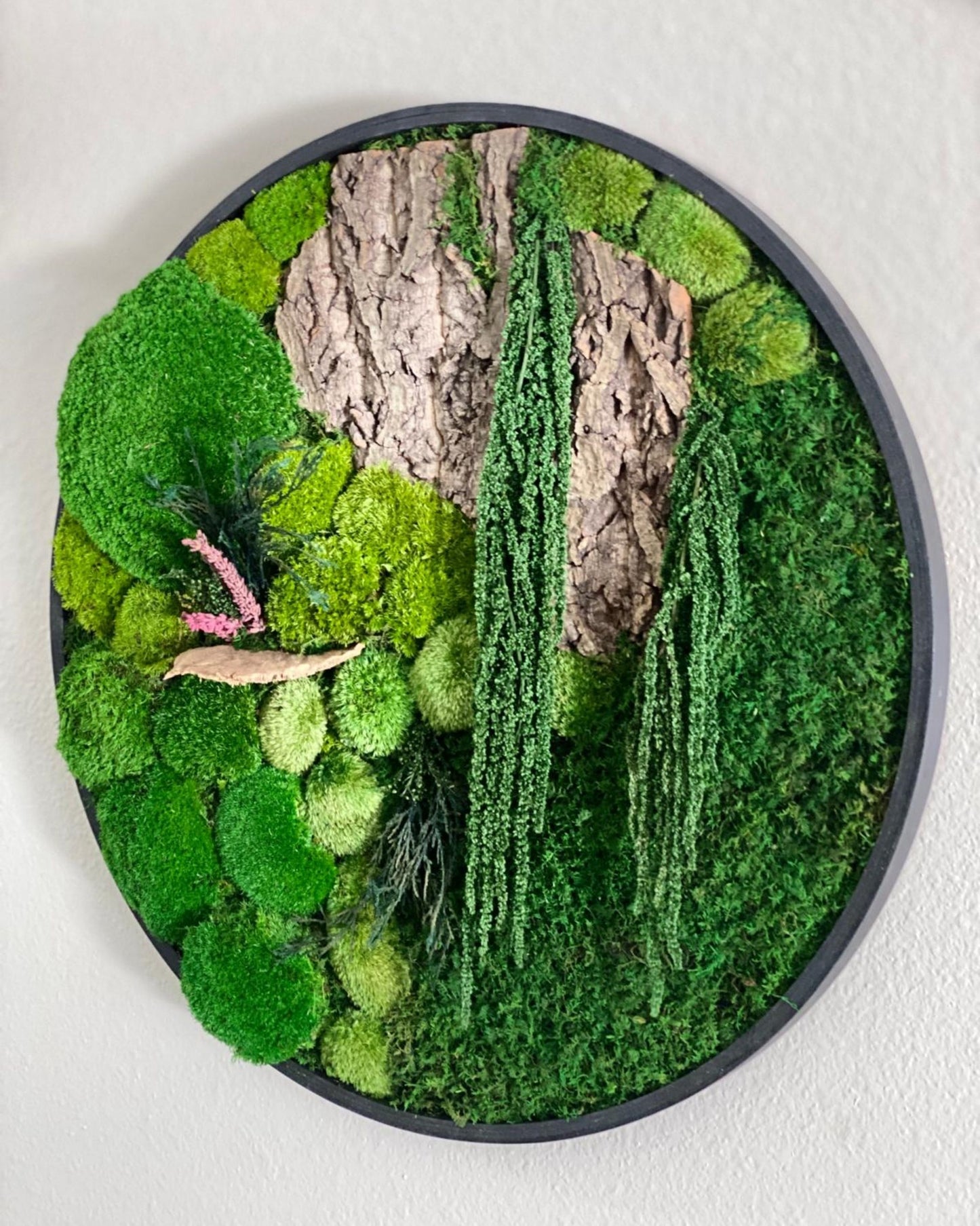 Round Black Wood Wall Moss Art